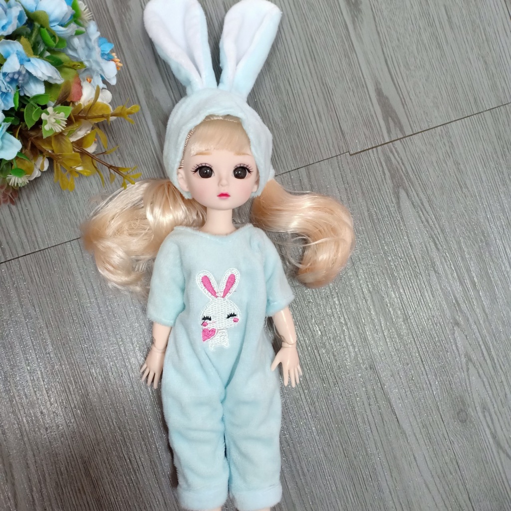 Búp Bê Mặc Bộ Thú THỏ Tai Dài Cao 30cm 4 màu Tím Hồng xanh Nâu