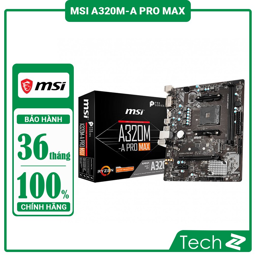 Bo mạch chủ MSI A320M-A PRO MAX (AMD A320, Socket AM4, m-ATX, 2 khe RAM DDR4)