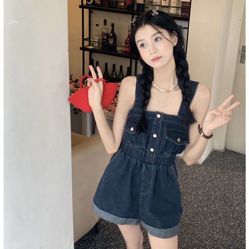 Quần Yếm Denim Ngắn Phong Cách Retro Thời Trang Mới Cho Nữ