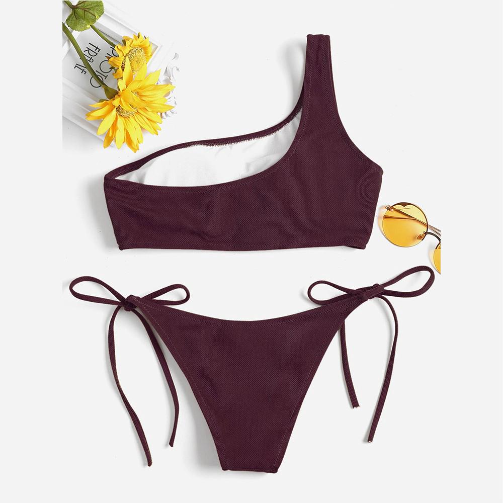 Bikini màu trơn phối dây cột quyến rũ