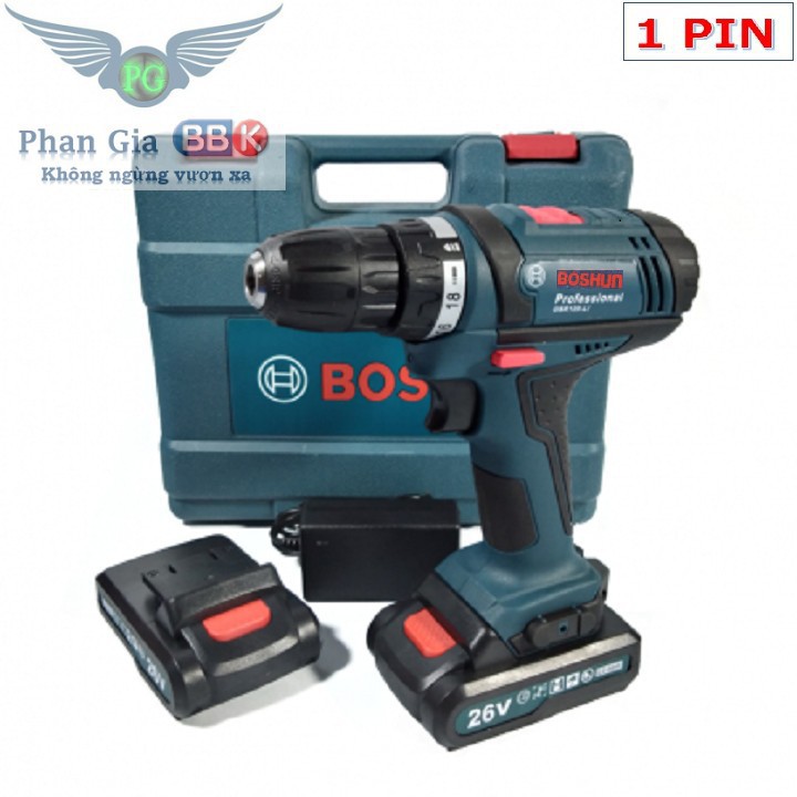 Máy khoan pin BOSHUN 26V 1 pin TẶNG MŨI KHOAN Made in JAPAN