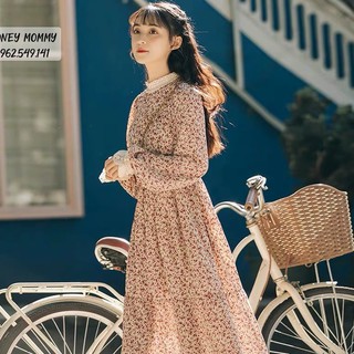 [RẺ VÔ ĐỊCH] Váy bầu thu đông dài tay phối chân váy xếp ly