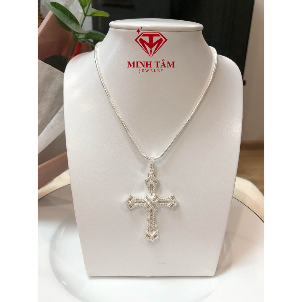 Mặt dây chuyền nam bạc mặt chữ Thập nạm đá, Bộ dây chuyền mặt chữ Thập bạc ta cho nam-Minh Tâm Jewelry