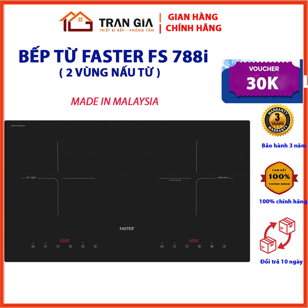 Bếp từ đôi Faster FS 788I Bếp từ âm Faster FS 812GI, Bếp điện 2 lò từ Inverter Bảo hành chính hãng