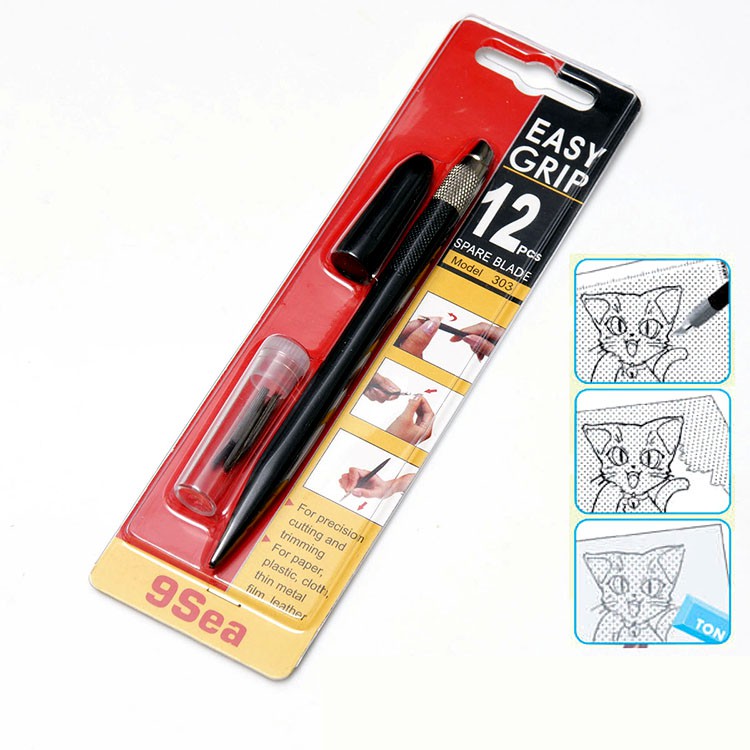 Dao trổ 9 Sea cắt giấy, giấy washi, băng dính trang trí, vật liệu mô hình DIY (Kèm 12 lưỡi)