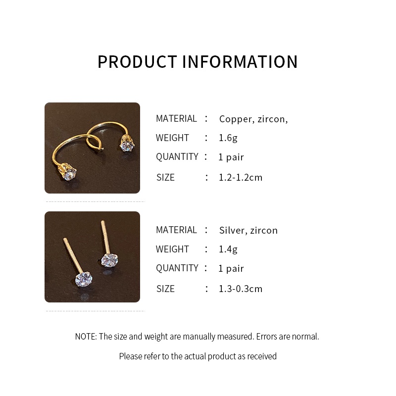 DREJEW Khuyên tai bạc đính đá zircon hình học đơn giản phong cách Hàn Quốc thời trang độc đáo cho nữ