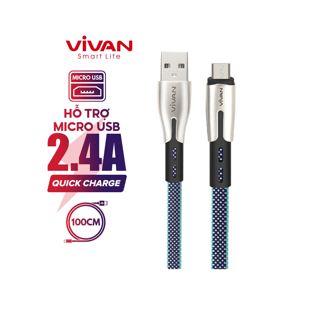 Cáp Sạc Nhanh Chính Hãng Lightning/Type-C/Micro VIVAN BTK-L/BTK-M/BTK-C 1m cho iOS/Android