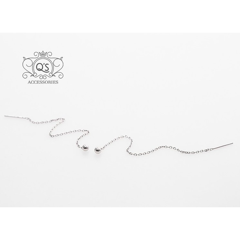 Khuyên tai bạc dài bi bông tai mảnh xích tối giản S925 CHAIN Silver Earrings QA SILVER EA170101B