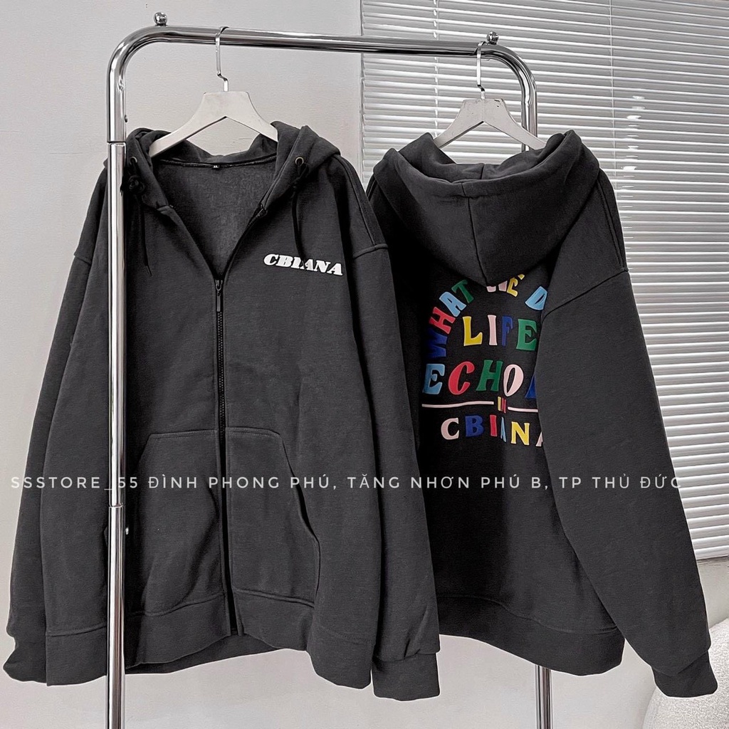 Áo Khoác Hoodie CBIANA Vải Nỉ Khóa Zip Kéo Phối Chữ In Kèm Nón Rộng Phong Cách Ulzzang Hàn Quốc Hot Trend Mới