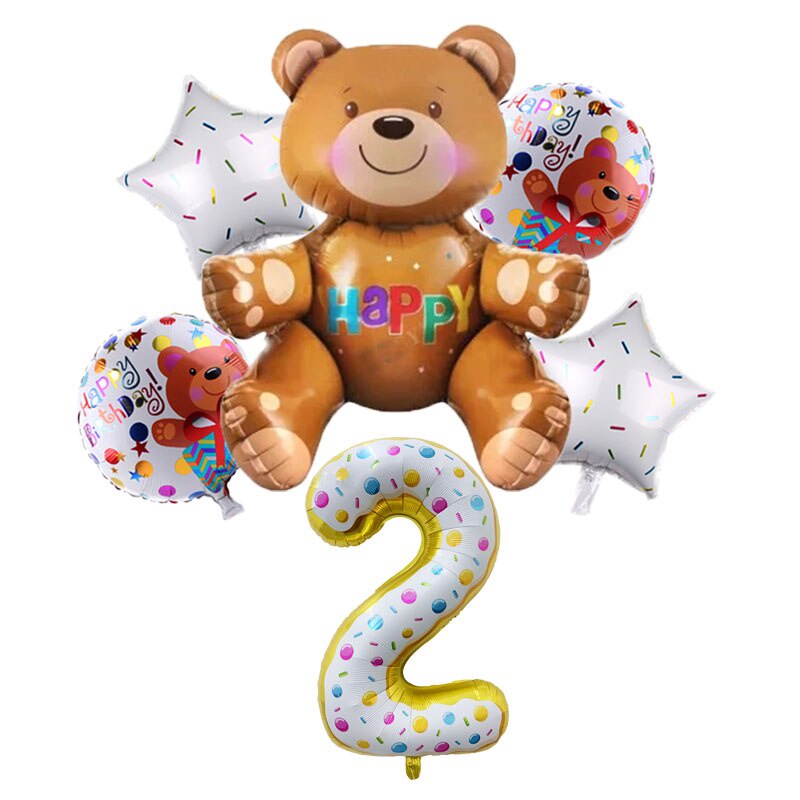 Set 7 bong bóng tráng nhôm hình gấu 3D kích thước 32 inch trang trí tiệc sinh nhật