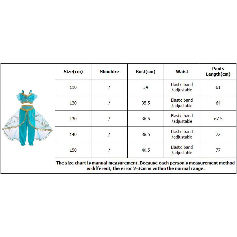 Children Dancer Costume Halloween Aladdin Princess Jasmine Cosplay Costume  for Halloween Christmas Birthday Party Cosplay Gift