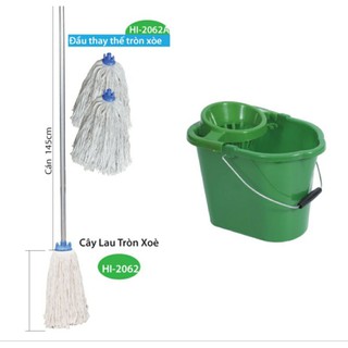(Combo và Tặng thêm) BỘ CÂY LAU ƯỚT ĐẦU TRÒN cán rút VÀ XÔ KÈM GIỌ VẮT.