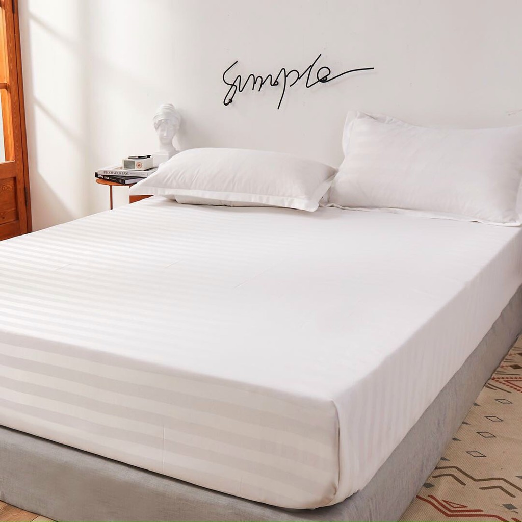 Bộ ga giường và vỏ gối Cotton 3F trắng tinh M2Tbedding ga gối nhập khẩu dành cho home stay khách sạn nhà nghỉ | BigBuy360 - bigbuy360.vn