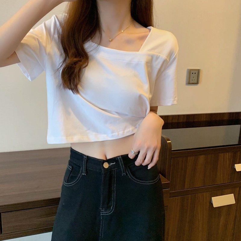 Áo Thun Tay Ngắn Cổ Vuông Vải Mỏng Thời Trang Mùa Hè