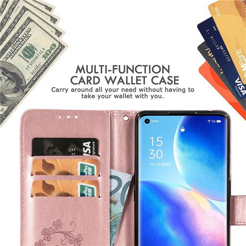 Bao Da pu Nắp Gập Kiểu Ví Kèm Giá Đỡ Chống Sốc Cho oppo reno 5 oppo reno 5 4 pro reno4pro reno4 reno5pro reno5 Ốp