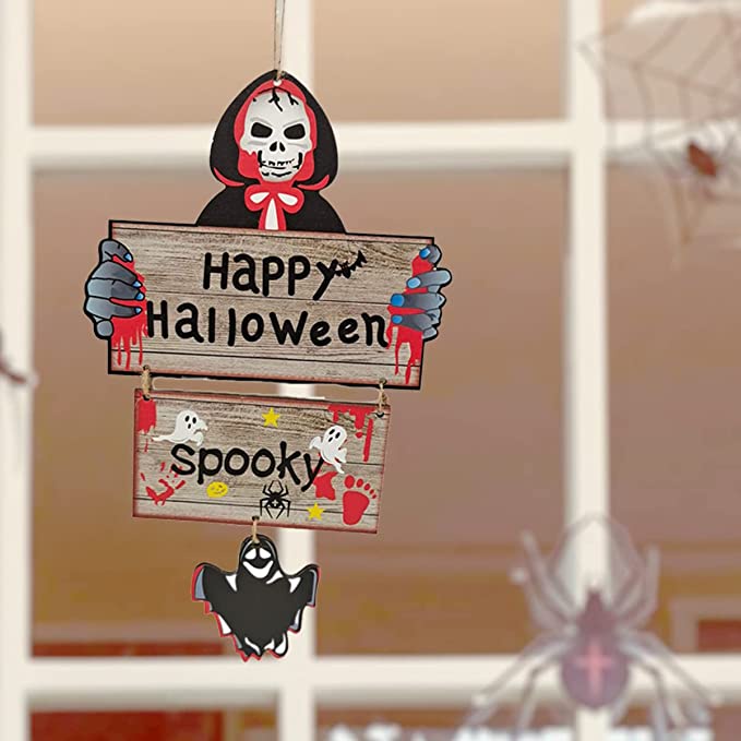 Biển Hiệu Treo Cửa Bằng Gỗ In Họa Tiết Halloween Trang Trí Nhà Cửa