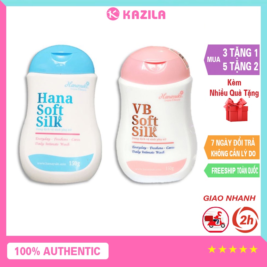 [3 Tặng 1] Dung Dịch Vệ Sinh Hana VB Soft Silk Hanayuki Chính Hãng 150g dùng được cho cả nam nữ và bà bầu - Kazila