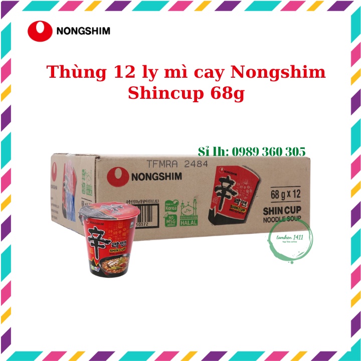 [Thùng 12 ly] Mì ly cay Nongshim Shincup Hàn Quốc 68g