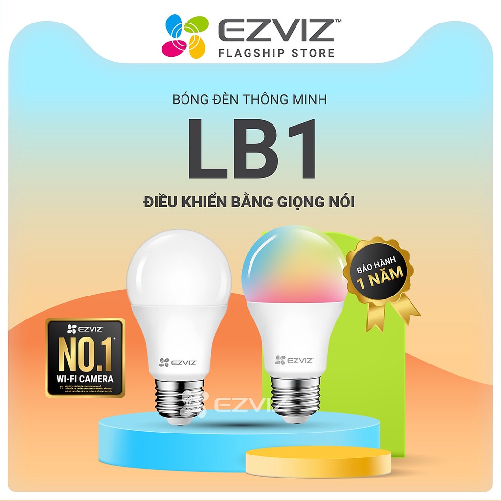Bóng đèn EZVIZ LB1, Đèn Trắng Ngà hoặc Đèn màu (16 triệu màu), Kết nối WI-FI, Điều Khiển Từ Xa Qua Ứng Dụng Di Động