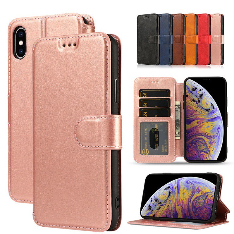 Bao da điện thoại nắp lật khóa từ có giá đỡ sang trọng cho iPhone XS max XR XS 11 Pro Max iP 11 Pro