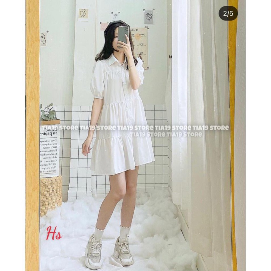 Váy nữ sơ mi trắng cộc tay dáng xòe kiểu hoa nhí vintage đẹp công sở cao cấp giá rẻ q013 | BigBuy360 - bigbuy360.vn