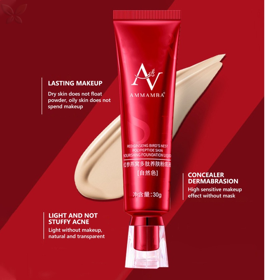 Red Ginseng Bird 's Nest Polypeptide Concealer Liquid Foundation Brightening Oil Control Long Lasting Chống Thấm Nước Full Cover Face Base