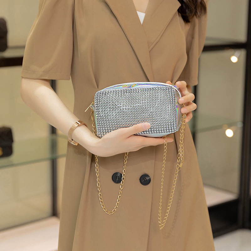 Túi Đeo Vai Hình Vuông Cỡ Nhỏ Màu Laser Lấp Lánh Cho Nữ