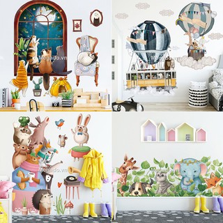 Tranh dán tường cho bé mẫu con vật hoạt hình ngộ nghĩnh, decal trang trí phòng [D16-1007]