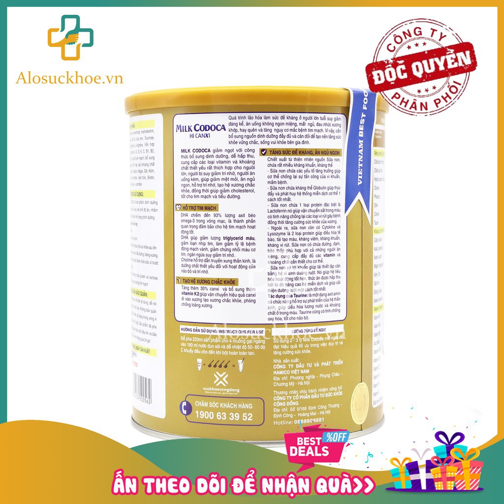 [CHÍNH HÃNG]  combo mua 3 tặng 1 Sữa tốt cho tim mạch và phòng chống loãng xương- Milk Codoca Hi Canxi 900g | Thế Giới Skin Care