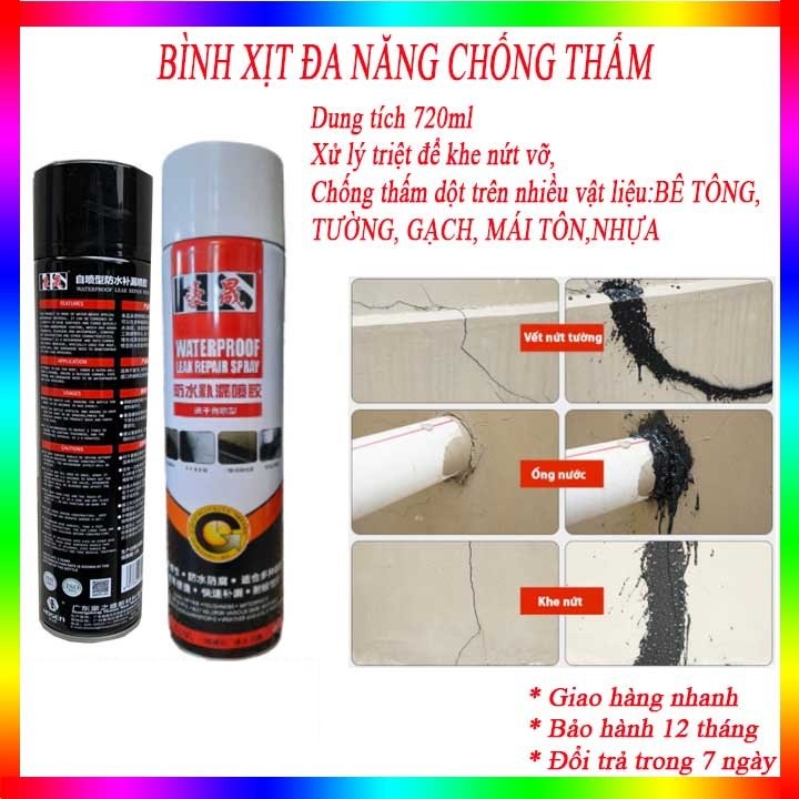 ⚡️ Freeship ⚡️ Bình Xịt Chống Thấm, Sơn Chống Thấm, Chống Thấm dột Nhà, Tường, Mái Tôn, ống nước Cao Cấp Nhật Bản 720Ml