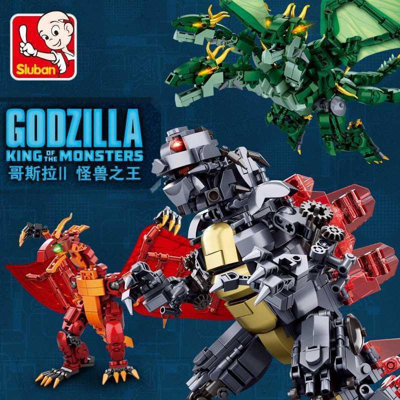 ☍✻☫✥Little Luban lắp ráp Godzilla vs. King Kong Hình xếp khối xây dựng Mô hình khủng long đồ chơi Mecha mô hình khủng lo