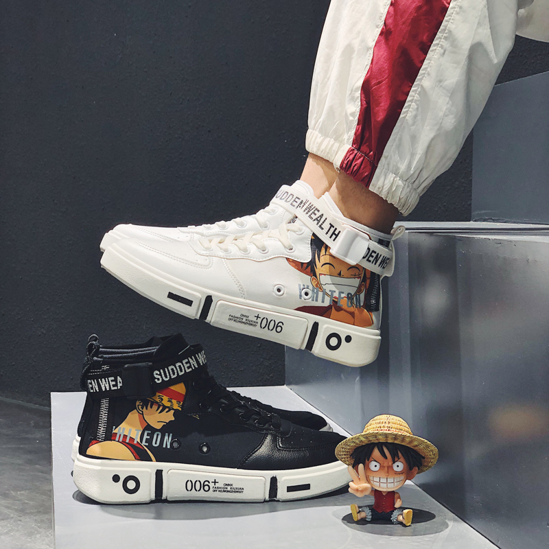 Giày Bốt Nam Cổ Cao Thoáng Khí In Hình Nhân Vật Anime One Piece Cá Tính