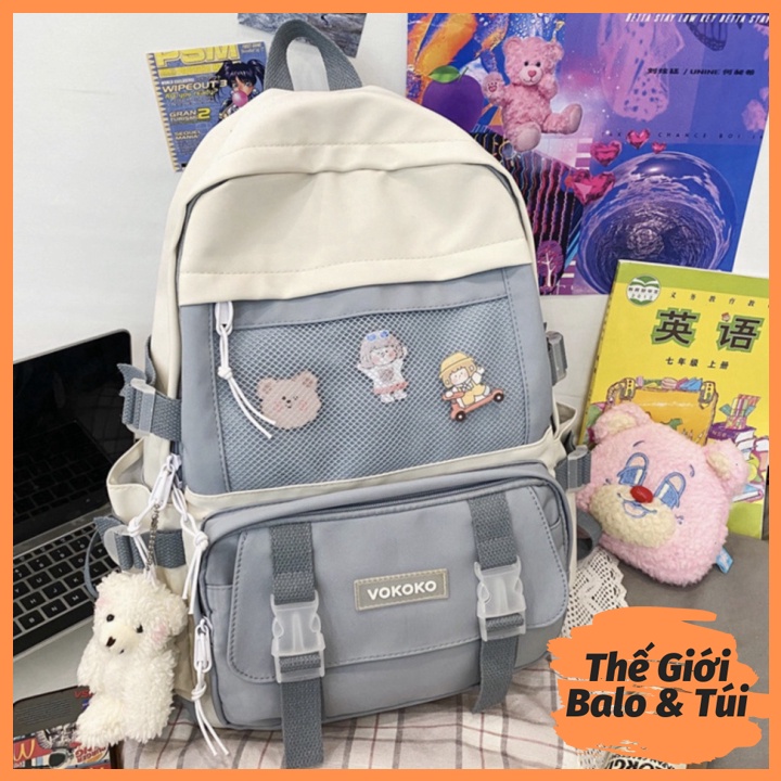 Balo cặp ulzzang basic nữ thời trang đi học đi chơi du lịch giá rẻ đựng vừa laptop canvas PHỐI LƯỚI | thegioibalo