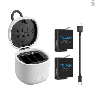 Telesin Bộ Hộp Đựng Pin + 2 Pin Sạc + Đầu Đọc Thẻ Tf Cho Máy Ảnh Gopro Hero 5 / 6 / 7 Đen