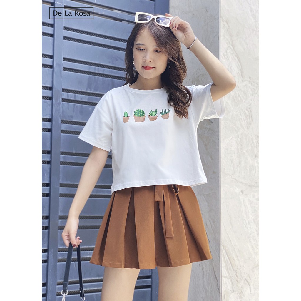 [Mã WABRLOW5 giảm 15% đơn 300K] Chân váy nâu xếp ly thắt nơ eo dễ thương - De La Rosa | BigBuy360 - bigbuy360.vn