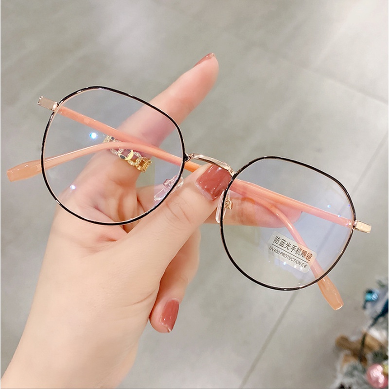 Mắt Kính Gọng Tròn Chất Lượng Cao Nhập Khẩu 0°~-400°Kính Cận Gọng Kim Loại 1.49 Thời Trang Cho Nam Nữ