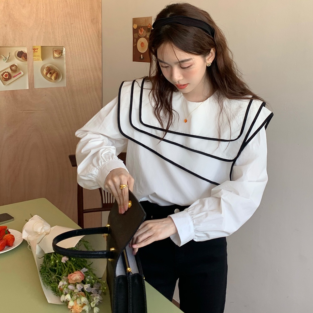 Áo Sơ Mi Cotton Nguyên Chất Màu Sắc Tương Phản Phong Cách Châu Âu 49117