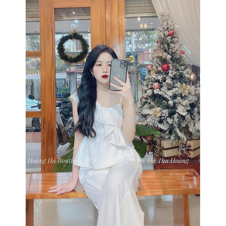 SET LỤA TẰM ÁO LỆCH VAI QUẦN ỐNG RỘNG ĐẸP LONG LANH CAO CẤP NỮ BN111 | BigBuy360 - bigbuy360.vn