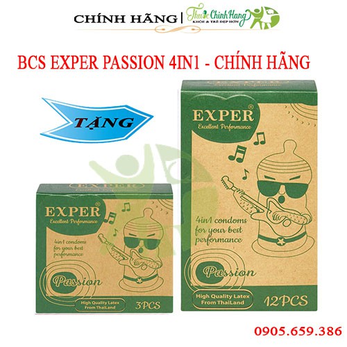 Bao Cao Su EXPER Passion 4in1 (gân + gai + cổ thắt + kéo dài)Hộp 12 Chiếc + Tặng Hộp Hộp 3 Cái Công Nghệ Đức