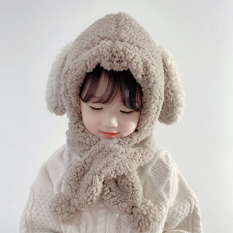 Mũ len khăn quàng cổ lông cừu giữ ấm tai kiểu hoạt hình đáng yêu xinh xắn cho bé