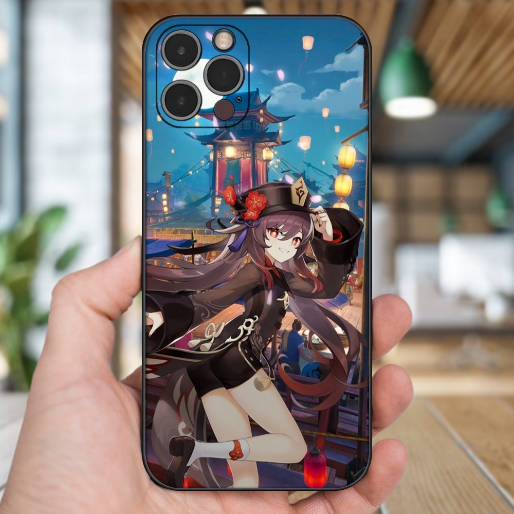 Ốp lưng iPhone 12 Pro dẻo đen cạnh vuông in hình Hutao Genshin Impact