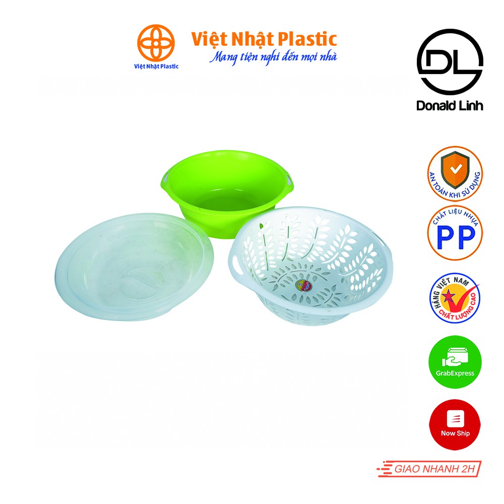 Bộ rổ chậu có nắp đậy chống bụi 3 trong 1 chất liệu nhựa PP cao cấp Việt Nhật Plastic 3375,3376