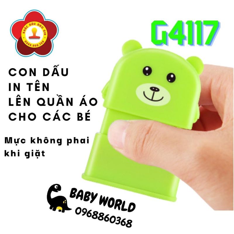 Con dấu in lên quần áo cho các bé. G4117 hình gấu. Mực không phai trong nước khi giặt Chỉ đóng lên vải sáng màu