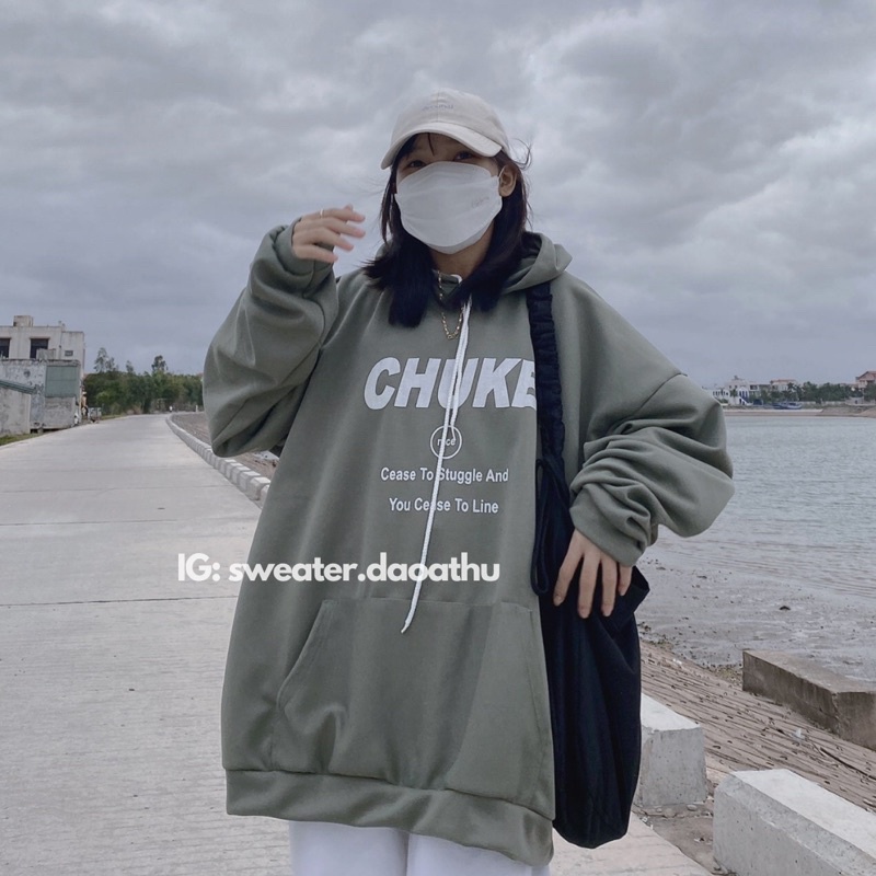 [ ẢNH THẬT ] ÁO HOODIE NỈ XANH CHUKE FORM RỘNG TAY BỒNG OVERSIZE | BigBuy360 - bigbuy360.vn