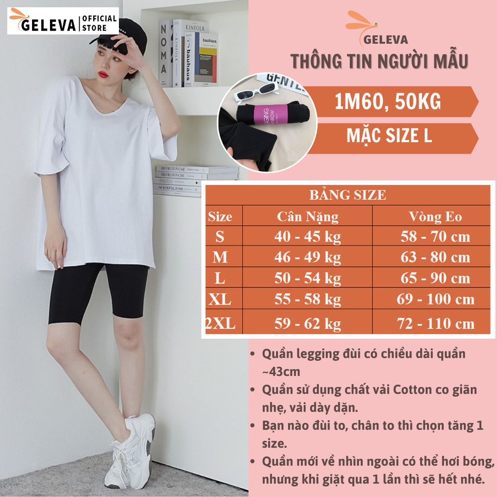 Quần legging đùi lửng ngố nữ vải thun cotton co dãn ôm bó, Quần tregging short cộc nữ ngắn trên gối Geleva GE661