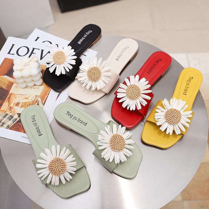 Korean Wild Sweet Temperament Wild Flat Bottom Flower Flip Flops Fashion Sandals And Slippers