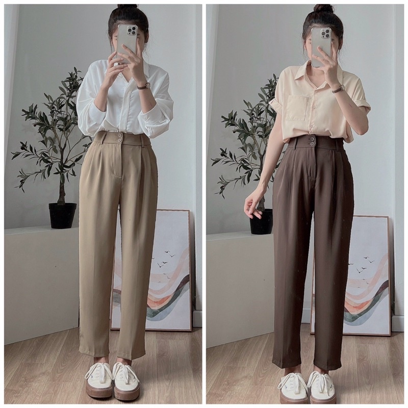 Quần âu baggy nữ chất dày dặn hàng chuẩn form, cực kì tôn dáng che khuyết điểm chân, hàng sẵn