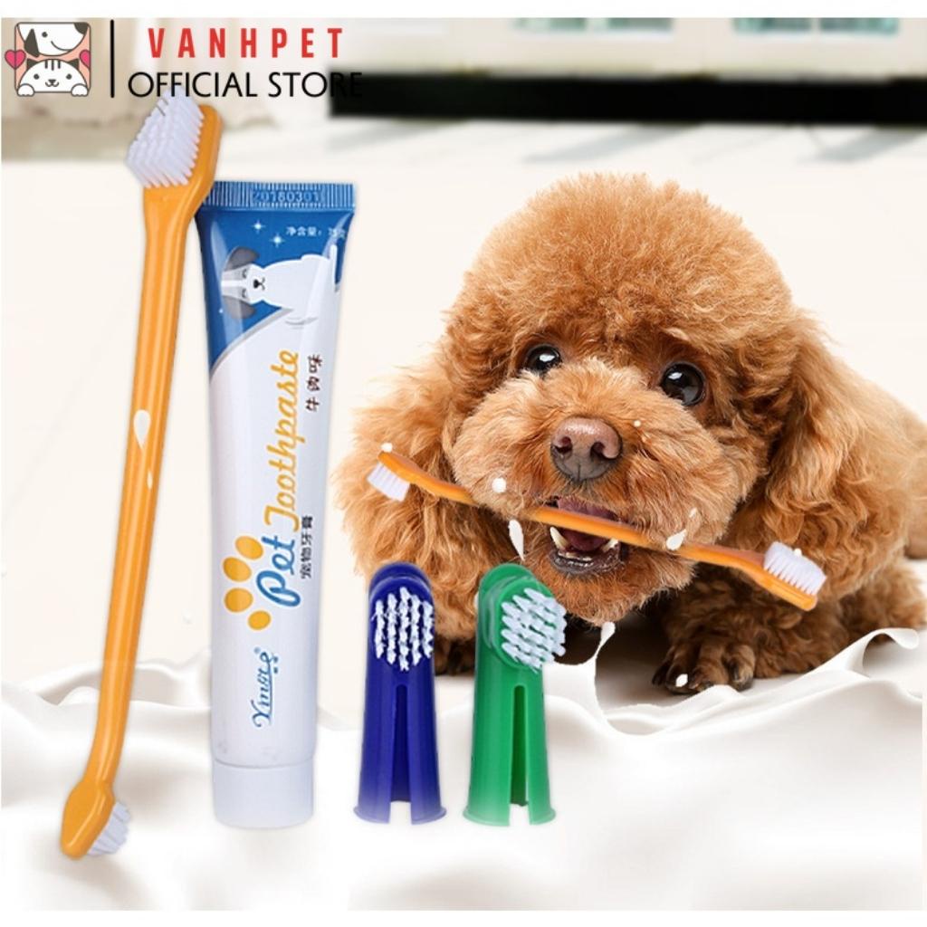 Bộ đánh răng chó mèo và bàn chải đánh răng thơm miệng an toàn cho thú cưng - Date Mới - vanhpet