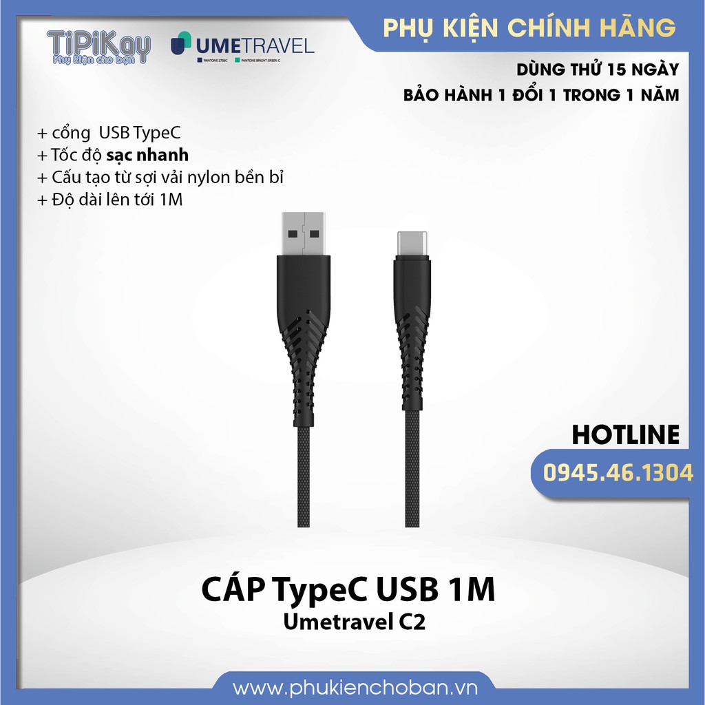 Cáp sạc  USB to TypeC Umetravel C2-TC cấu tạo siêu bền