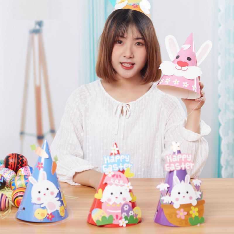 Mũ Giấy Hình Nón Vành Tròn Họa Tiết Hoạt Hình Dễ Thương Làm Đồ Thủ Công DIY Cho Bé